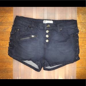 Navy denim lace up free people shorts